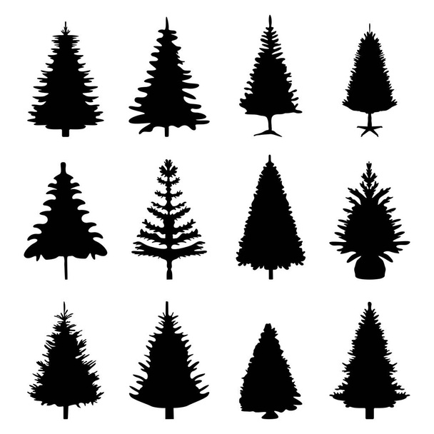 Christmas tree silhouettes, Christmas tree silhouette collection. - Vector, Image