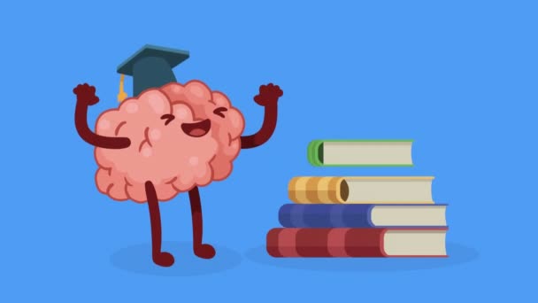 organo cerebrale con cappello da laurea personaggio comico, 4k video animato - Filmati, video