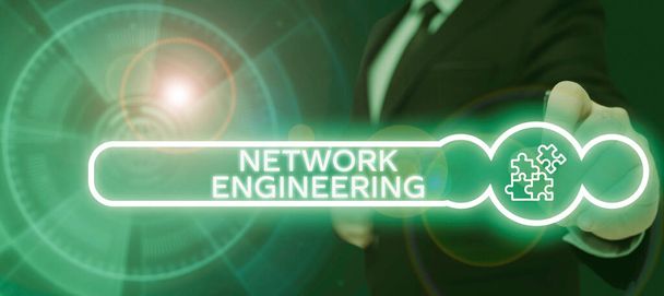 Kézírás jel Network Engineering, Word for professional who has the skills to supervisto the net - Fotó, kép
