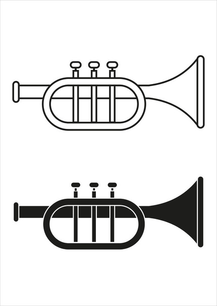 Schwarz-weiße Trompeten-Ikone flacher Design-Vektor - Vektor, Bild