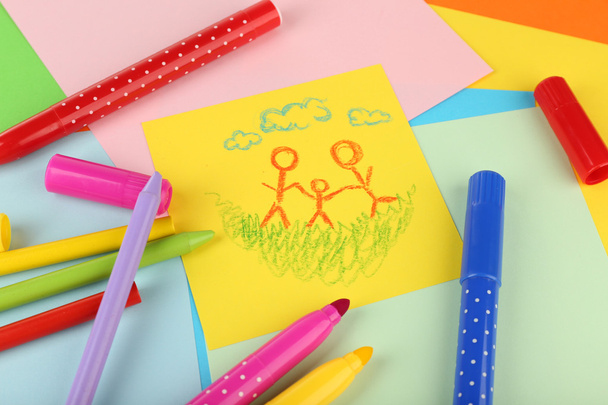 Child drawing with colorful pencils - Zdjęcie, obraz