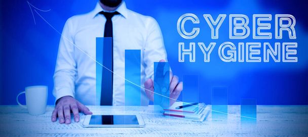 Inspiratie toont teken Cyber Hygiëne, Internet Concept stappen die computergebruikers nemen om hun cyberbeveiliging te verbeteren - Foto, afbeelding