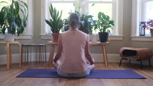  mujer practicando yoga y su hijo se le acerca   - Metraje, vídeo