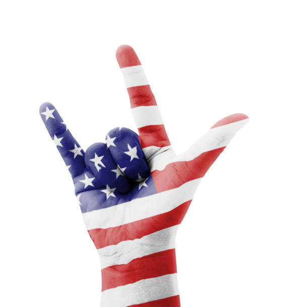 Ręka, co kocham cię znak, flaga Usa (Stany Zjednoczone) - Zdjęcie, obraz