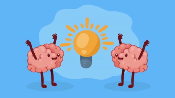 brains organs with bulb comic characters ,4k video animated - Footage, Video