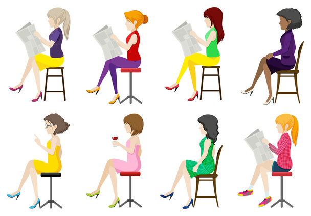 acht gesichtslose Damen im Sitzen - Vektor, Bild
