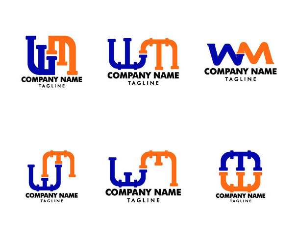 "Conjunto de WM Pipe Carta Logo Ícone Design
" - Vetor, Imagem