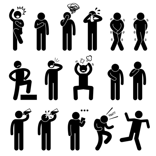Human Action Poses Postures Stick Figure Pictogram Icons - Vector, Image