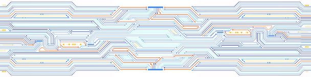 Abstract Technology Sfondo, cerchio bianco banner su circuito blu modello - Vettoriali, immagini