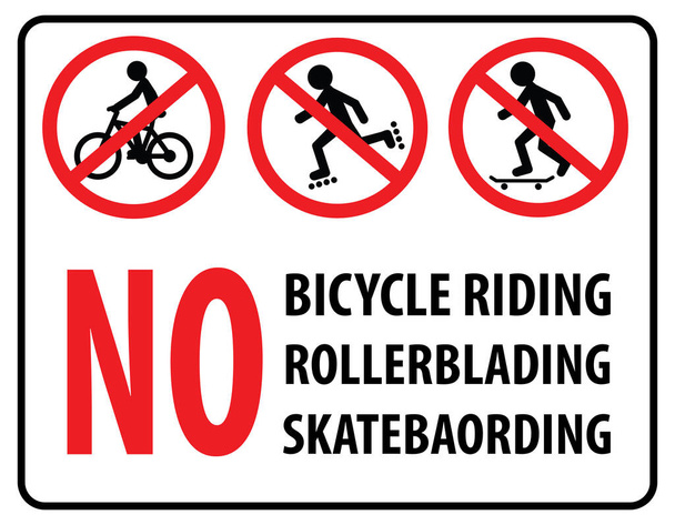 no skateboarding, no rollerblading allowed sign, vector illustration - Vector, Image