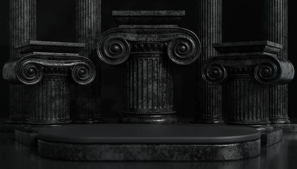 3D fekete péntek eladó klasszikus luxus pódium római oszlop termék háttér pódium klasszikus stílus show kozmetikai podructs vitrin háttér. - Fotó, kép