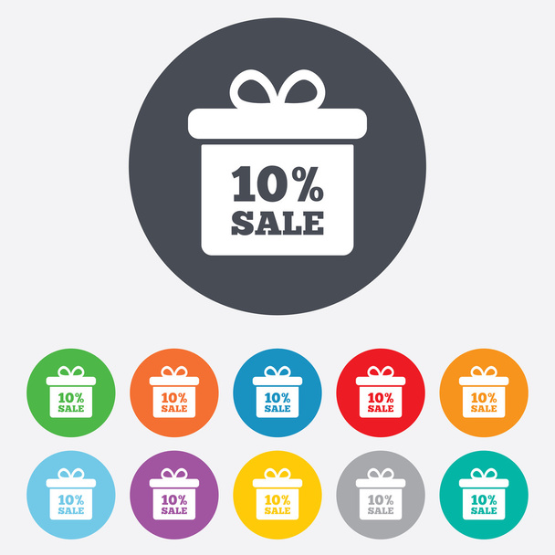 10 percent sale gift box tag icon. - Vektor, Bild