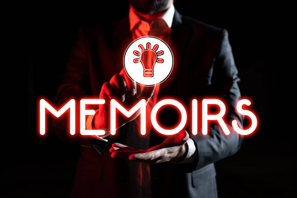 Tekst bijschrift presenteren Memoirs, Business overzicht collectie van herinneringen die individuele schrijft over momenten of gebeurtenis - Foto, afbeelding