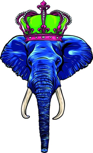 "cabeza elefante azul con ilustración vectorial corona ilustración" - Vector, Imagen