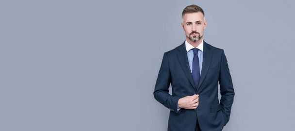 Always available. male formal fashion. professional unshaven ceo. grizzled boss. confident businessman. Man face portrait, banner with copy space - Photo, image