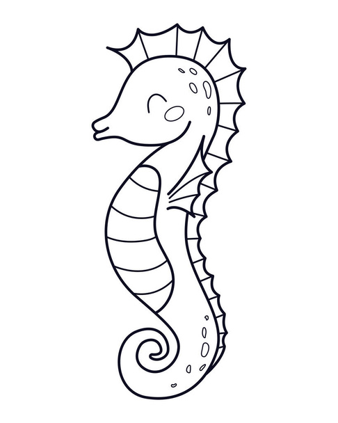 Seahorse - an inhabitant of the ocean - vector linear picture for coloring. Fish seahorse - underwater life for a coloring book. Outline. Hand drawing - Vecteur, image