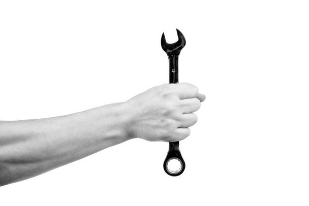 інструмент для ремонту ключа в руці ізольований на білому, ремонт
. - Фото, зображення
