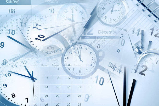 Clock faces and calendars composite - Photo, Image