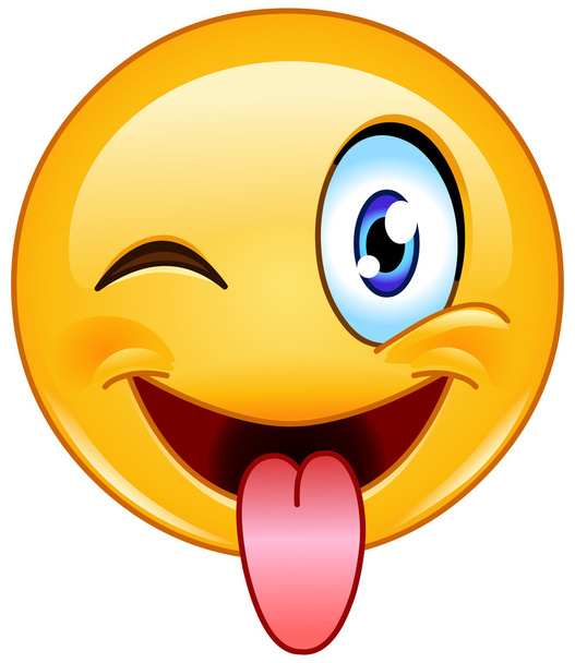 abstehende Zunge und augenzwinkerndes Emoticon - Vektor, Bild