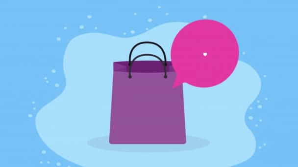 púrpura bolsa de compras animación comercial, 4k video animado - Imágenes, Vídeo