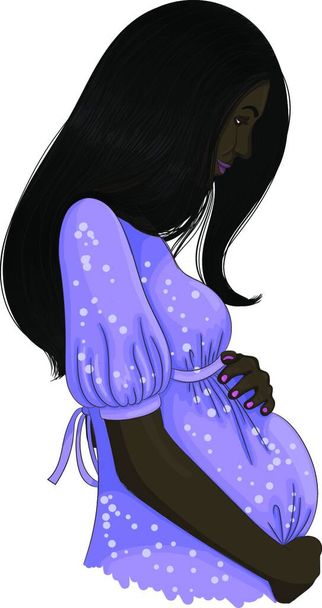"Pregnant black woman profile hand drawing vector" - ベクター画像
