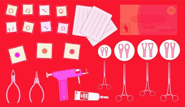 Set of professional piercing equipment. Color. Vector illustration - Vector, Image