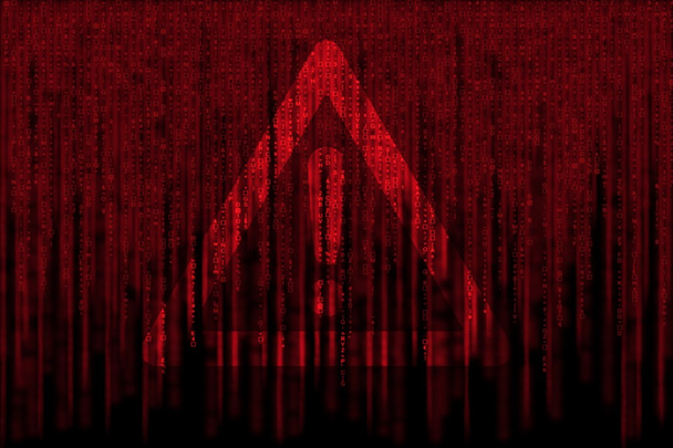Kırmızı matris arka plan bilgisayar, uyarı işareti ile oluşturulan - Fotoğraf, Görsel