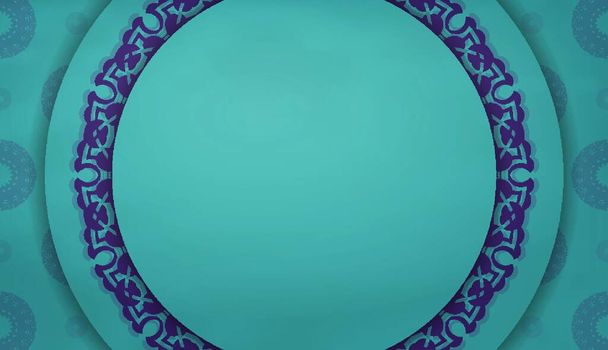 Baner van turquoise kleur met mandala paars ornament voor ontwerp - Vector, afbeelding