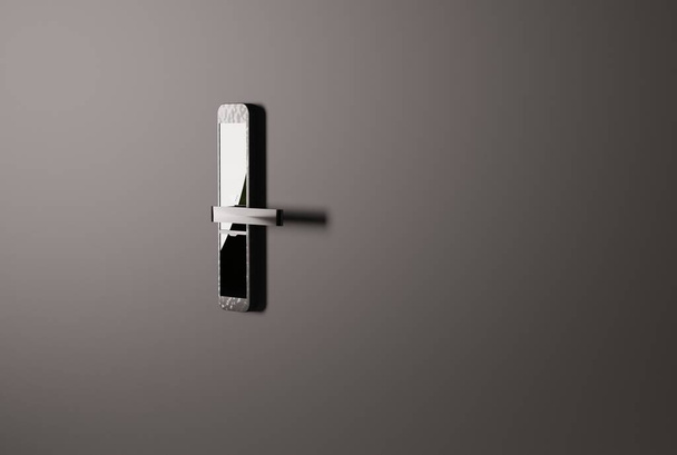 A handle with a lock for an access card. Concept of hotel locks, room entrances. 3D render, 3D illustration. - Photo, Image