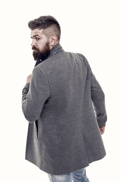 Menswear and fashion concept. Comfortable outfit. Man bearded hipster stylish fashionable jacket. Casual jacket perfect for any occasion. Consultation of stylist. Modern outfit. Stylish casual outfit. - Foto, afbeelding