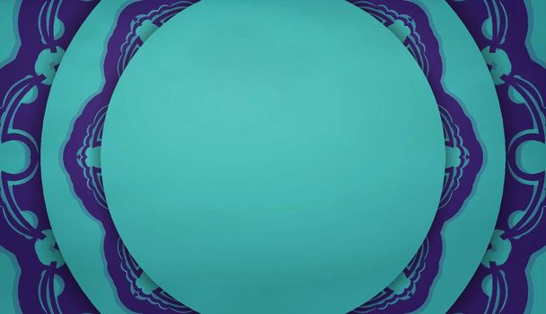 "Banner turquesa con patrón de color púrpura griego y espacio para su logotipo o texto" - Vector, Imagen