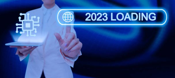 Escribir mostrando texto 2023 Cargando, Negocios escaparate Publicidad el próximo año Pronosticando el evento futuro - Foto, Imagen