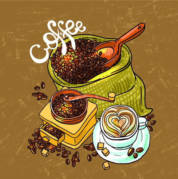 sketch illustration coffee, vector illustration - Vettoriali, immagini
