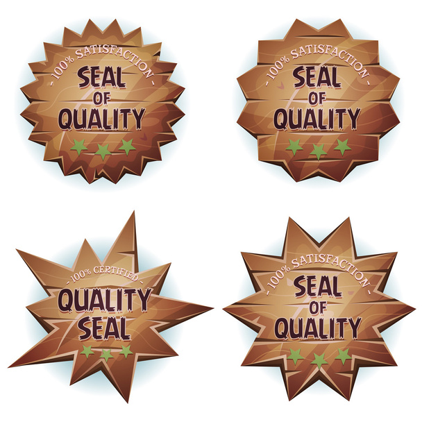 Cartoon houten zegel van kwaliteit - Vector, afbeelding