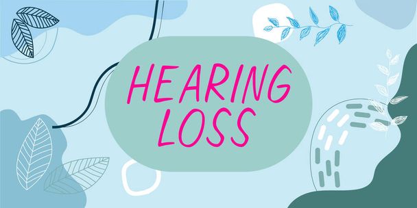Sinal de texto mostrando perda auditiva, Palavra Escrito em é parcial ou total incapacidade de ouvir sons normalmente - Foto, Imagem