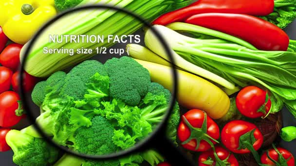 Nutrition facts on various vegetables - Footage, Video