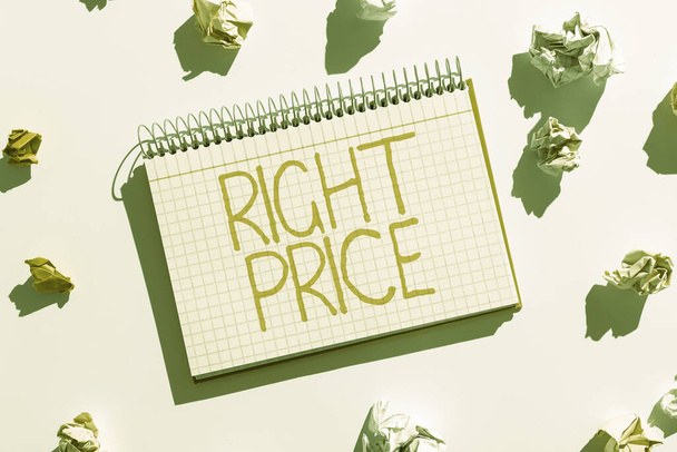 Szöveg jel mutatja Right Price, Internet Koncepció a pénz összegét, hogy ésszerű a termék - Fotó, kép