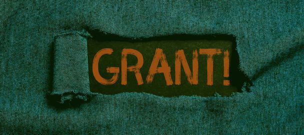 Käsitteellinen näyttö Grant, käsite tarkoittaa rahaa, jonka organisaatio tai hallitus on antanut tarkoitukseen Apuraha - Valokuva, kuva