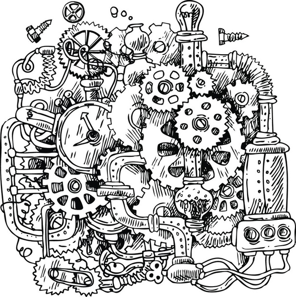 "esbozo steampunk mecanismo "vector de ilustración    - Vector, imagen