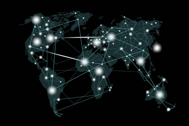 世界地図ネオン接続。インターネット通信。ベクトルイラスト。ストック画像。EPS 10. - ベクター画像
