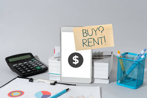 Conceptual display Buy Question Rent, Concept jelentése Csoport, amely tájékoztatást nyújt a bérleti házak - Fotó, kép