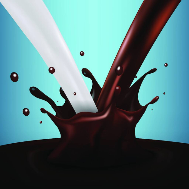 Gerçekçi Sıcak Çikolata ve Dalgalı Süt Damlası - Vektör, Görsel