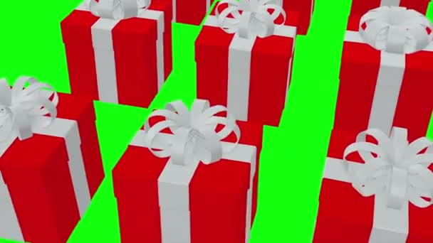 rote Geschenkboxen auf grünem Hintergrund - Filmmaterial, Video