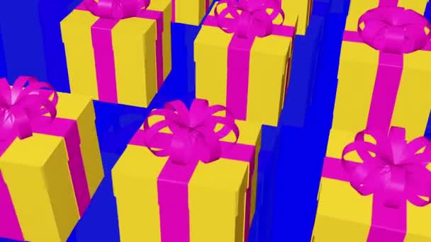 Mavi bir arka plan üzerinde sarı hediye kutuları - Video, Çekim