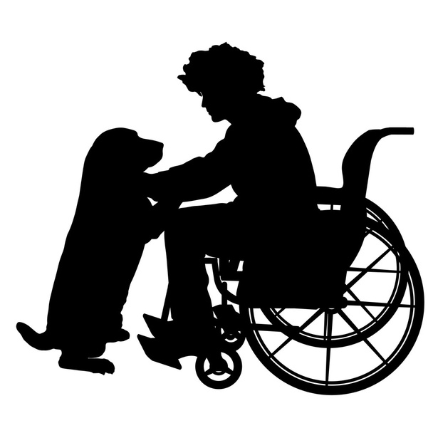 Hombre en silla de ruedas con perro
. - Vector, imagen