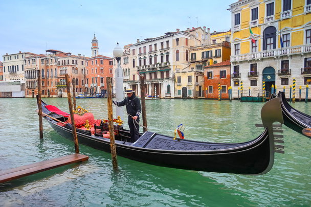 Gondola and gondolier in Venice - 写真・画像