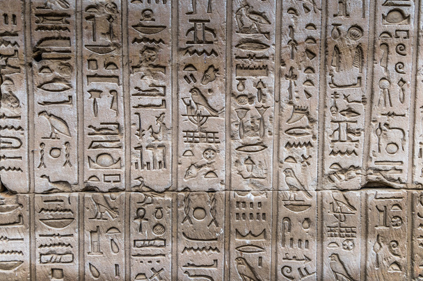 Egyptian hieroglyphs on the wall in a temple - Fotoğraf, Görsel