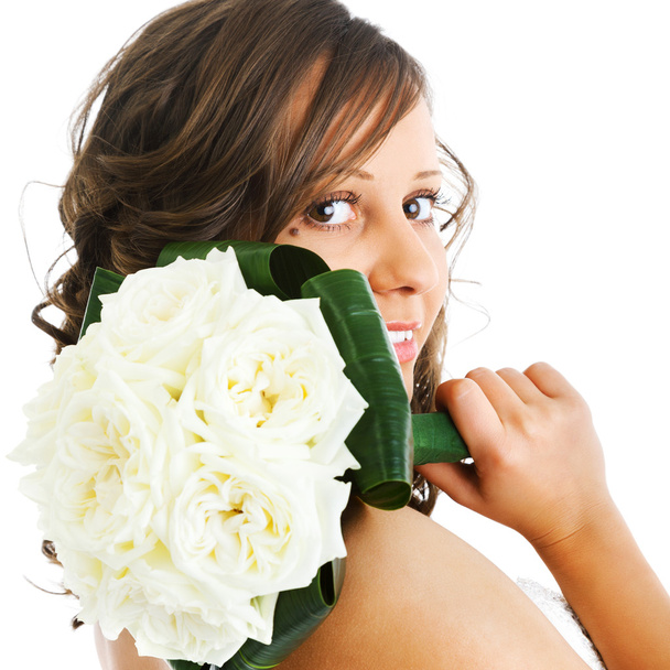 Young bride with wedding bouquet - Foto, Imagen