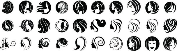 "Pacote - 30 mulher ilustração vetorial com cabelo bonito" - Vetor, Imagem