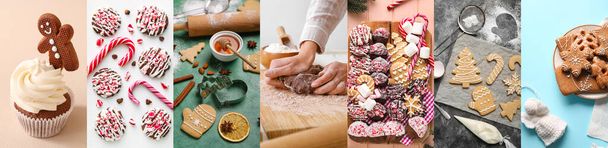 Collage di biscotti natalizi tradizionali e cupcake - Foto, immagini